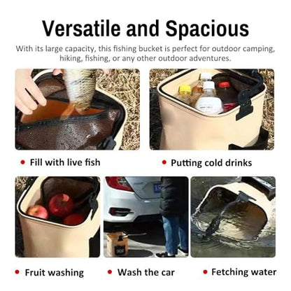 Collapsible Fishing Bucket – Portable EVA Bait Container with Rope & Net for Outdoor Fish ing & & Shrimp, Camping and Hiking(2.1Gallon/8L) - size: 2.1Gallon/8L