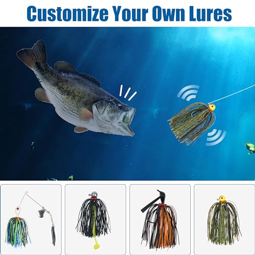 OROOTL Silicone Jig Skirts Spinnerbait Skirt Replacement Bass Fishing Lures for DIY Spinner Baits Buzzbaits Squid Jig Accessories - color: B-Skirts with Rattles-6pcs