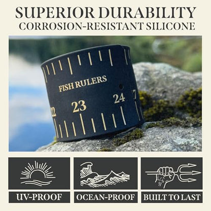 Roll-up & Slap-on Premium Fishing Tape Measure - Easy-to-Read Catch and Release Fish Measuring Device for Boat & Kayak Accessories - Compact & Extendable Fish Ruler (Black - 24" Inches) - color: Black