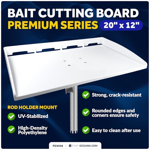 Five Oceans Cutting Board for Boat, 20" x 12" - Premium Fillet Table with Rod Holder Mount, Knife Slot, Plier Storage & Slotted Back - 1-Year Warranty - FO3936 - color: Premium Bait Cutting Board (Rod Holder Mount)
