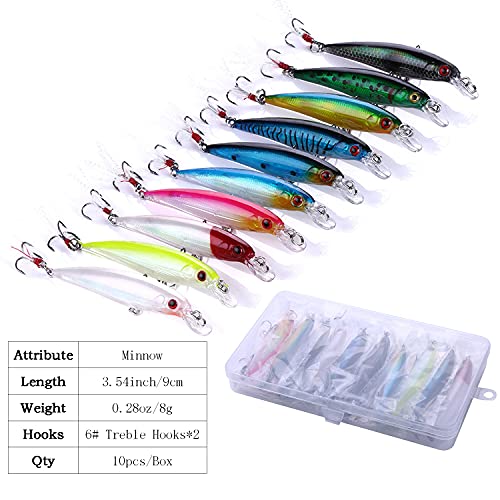Jerk Baits for Bass Fishing, Jerkbait Fishing Lures, Minnow Lures Jerk Bait for Freshwater/Saltwater Fishing Lures for Trout Pike, 5pcs/10pcs with Box - color: A:3.54in/0.28oz/10pcs