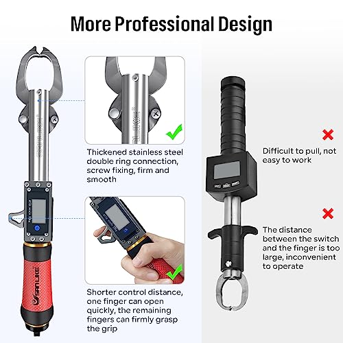 SANLIKE 55LB Digital Fish Gripper Stainless Steel Waterproof Fishing Scale | One-button control, sealed waterproof structure, dual unit switch, no fish injury design for saltwater freshwater angling