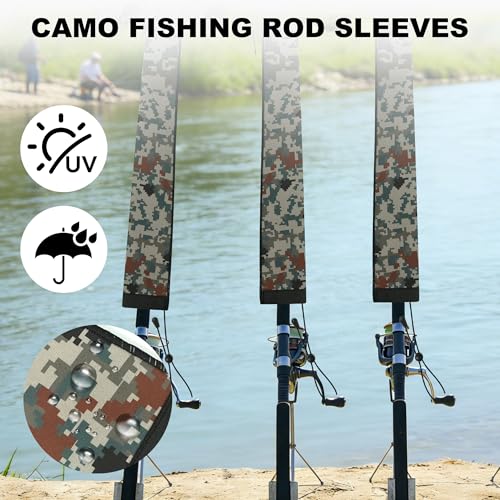 Neoprene Camo Fishing Rod Sleeves,Fishing Pole Sleeves,Fishing Rod Socks | UV Resistance,Puncture Resistant, Protect Casting, Spinning, Trolling Fishing Rods, Storage, tangled-free,75in,68in,60in - color: 2-Digital Camo, size: 60"