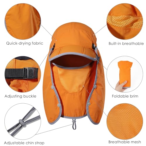 GADIEMKENSD UPF 50+ Folding Fishing Hat 360 Outdoor Sun Hat - color: Orange