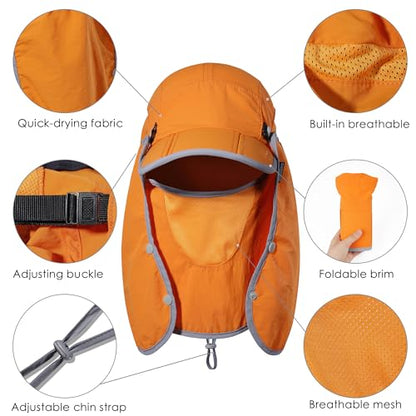 GADIEMKENSD UPF 50+ Folding Fishing Hat 360 Outdoor Sun Hat - color: Orange