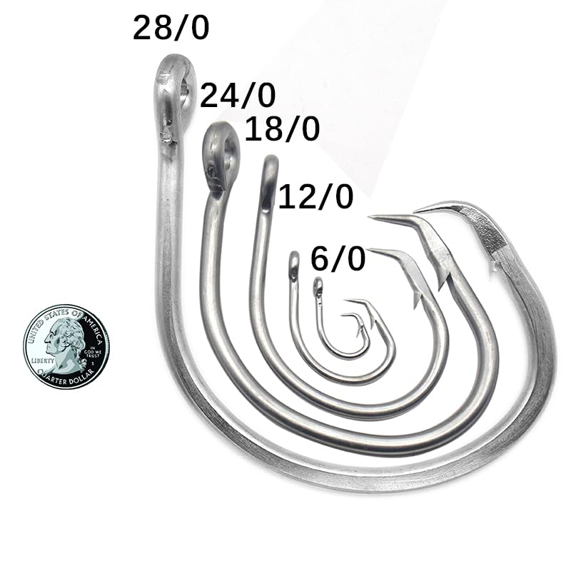 Giant Fishing Hook 6/0-28/0 Forged in-line Circle Hooks Shark & Swordfish &Tuna Hook Stainless Steel Big Game Hook Saltwater… - size: Size 12/0-Pack of 20
