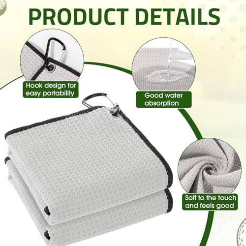 Batiyeer 12 Pcs Golf Towel Bulk for Golf Bags Microfiber Fabric Towel with Clip Waffle Pattern, Fitness, Camping, Hiking, Yoga - color: Light Grey