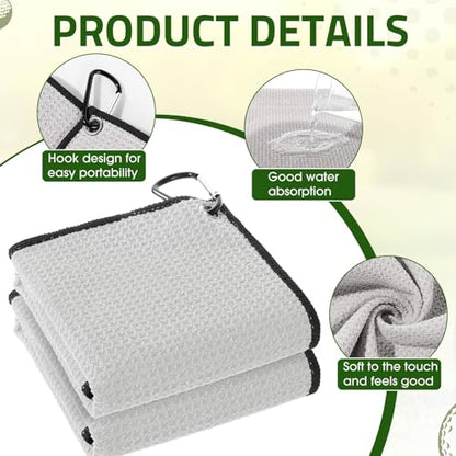Batiyeer 12 Pcs Golf Towel Bulk for Golf Bags Microfiber Fabric Towel with Clip Waffle Pattern, Fitness, Camping, Hiking, Yoga - color: Light Grey