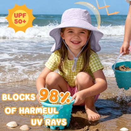 ZOORON Outdoor Kids Sun Hat with Neck Flap UPF 50+ Sun Protection Fishing Hat Wide Brim Summer Kids Beach Hats for Girls Boys - color: 1pack-purple