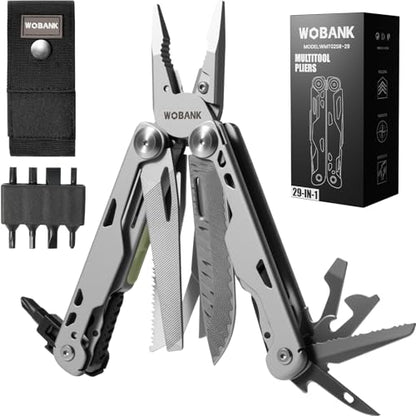 Multitool, 29-in-1 Stainless Steel Multi Tool Pliers with Screwdriver Sleeve, Damascus Pocket Knife, Nylon Sheath for Survival Camping, Hunting and Hiking - size: 29-in-1