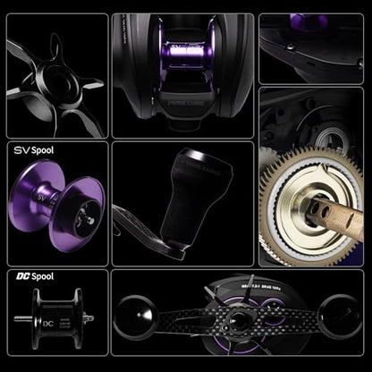 PURELURE Zana MAX Baitcasting Reel, SV+DC Dual Brake System Fishing Reel with Extra DC Side Cover+DC Spool, 7.3 Gear Ratio 22LB Drag Anti-Backlash Aluminum Frame Baitcaster Reels for Bass Pike - size: ZANA MAX-22LB, style: Left Hand