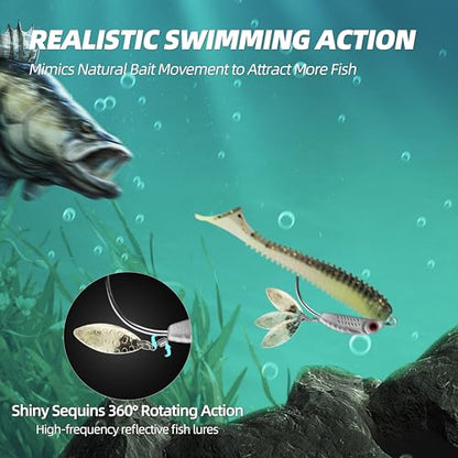 8PCS Spinner Jig Heads, Bionic Fish Head Weighted Hooks with Spinner Blades, Ultra-Sharp High Carbon Steel for Soft Plastic Lures - size: 1/8oz