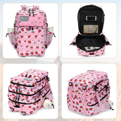 Lovelinks21 25L Tactical Military Backpack Small Travel Rucksack for Men and Women Assault Pack Bug Out Bag Molle Daypack Gym Backpack with Bottle Holder (Strawberry) - color: Strawberry