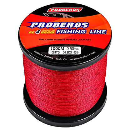 Braided Fishing Line 4 Strands Stronger Multifilament PE Braid Wire for Saltwater 6LB-100LB 110yards 328yards 547yards Super Strong Superline - color: Red, size: 328Yds/60LB