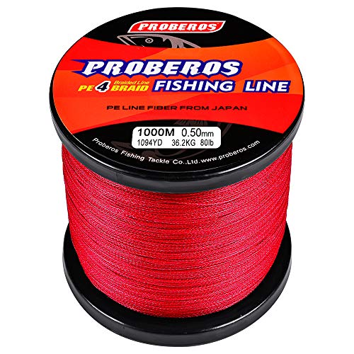 Braided Fishing Line 4 Strands Stronger Multifilament PE Braid Wire for Saltwater 6LB-100LB 110yards 328yards 547yards Super Strong Superline - color: Red, size: 328Yds/40LB