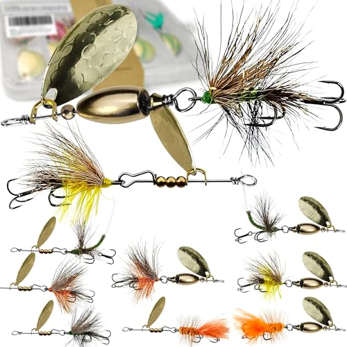 Trout Lures Rooster Bait Tail Fishing Spinnerbaits, Brass Hard Metal Spinner Baits Trout Fishing Lures for Bass Salmon Pike Freshwater Saltwater Lake River - color: B4-10pcs-1/4oz | 1/16oz