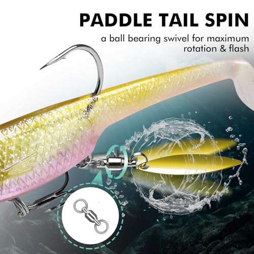 TRUSCEND Shadtale Easy Catch Soft Fishing Lures with BKK Hooks - Trembly Sinking and Vibrating Swim for More Bites, Pre-Rigged Swimbaits for Bass, Trout, Crappie, Walleye, Freshwater Saltwater Fishing - color: C1-3.2"-0.6oz