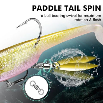 TRUSCEND Shadtale Easy Catch Soft Fishing Lures with BKK Hooks - Trembly Sinking and Vibrating Swim for More Bites, Pre-Rigged Swimbaits for Bass, Trout, Crappie, Walleye, Freshwater Saltwater Fishing - color: C1-3.2"-0.6oz
