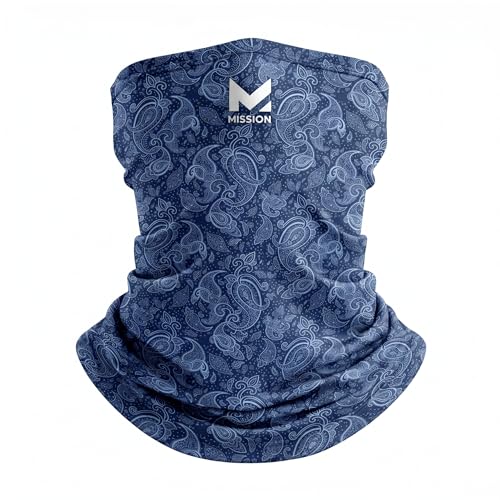MISSION Multi-Use Neck Gaiter Face Mask for Ski & Outdoors, UPF 50, Breathable Lightweight Fabric - color: Navy Paisley