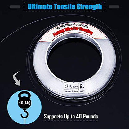 Clear Fishing Wire, Acejoz 656FT Fishing Line Clear Invisible Hanging Wire Strong Nylon String Supports 40 Pounds for Balloon Garland Hanging Decorations - style: 0.45mm, 656ft, 40lb