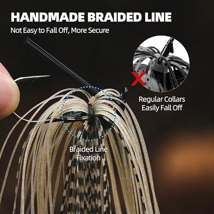 Weedless Swim Jigs 5-Pack, Bass Rubber Jigs with Silicone Skirts & 3D Eyes – Weed Guard Fishing Lures for Freshwater & Saltwater Bass, Trout, Crappie - size: 1/2oz