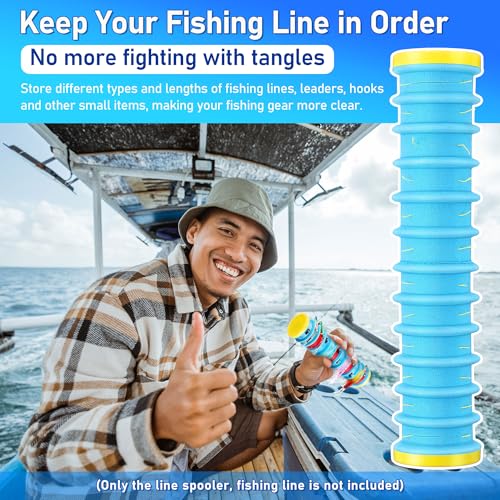 Dreyoo 3 Pcs Fishing Line Storage Organizer, Leader Holder with 12 Slots to Keep Your Lines Tangle Free, Spooler Winder, and Hook Keeper with Rigging Spools - color: Blue