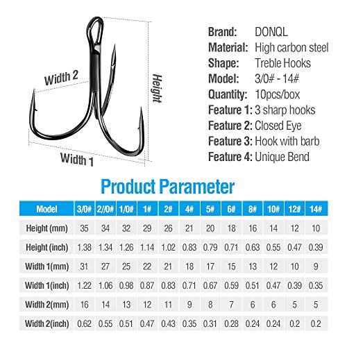 DONQL Fishing Hooks Treble Hook High Carbon Steel Treble Hooks Super Sharp Solid Triple Barbed Fish Hook - size: Size 4, Pack of 20