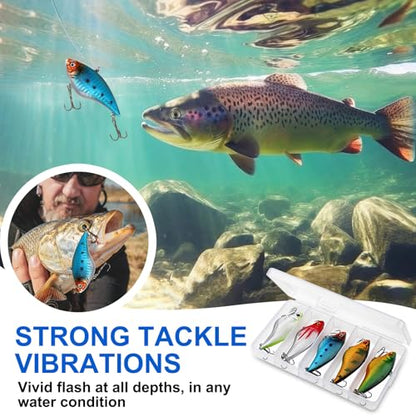 Skylety 10 Pieces Mini Fishing Lures Fishing Hard Baits Hooks Crankbaits Lures Baits Topwater Strong Sound for More Bites Freshwater Saltwater Trout Bass Perch with Box - style: Fish