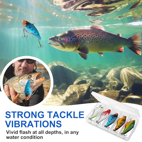 Skylety 10 Pieces Mini Fishing Lures Fishing Hard Baits Hooks Crankbaits Lures Baits Topwater Strong Sound for More Bites Freshwater Saltwater Trout Bass Perch with Box - style: Fish