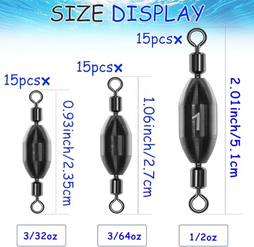 15Pcs Fishing Weights Swivel Bullet Sinkers Brass Fishing Weights Saltwater Freshwater Bass Sinker Fishing Weights with Swivel Rolling - size: 3/8oz