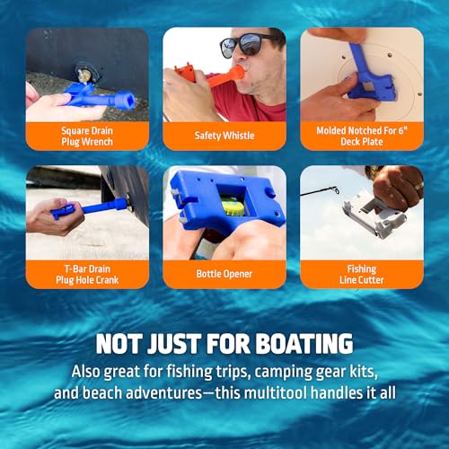 Boat Gadget 10-in-1 Boat Tool - Must-Have Boat Accessory with Gas Cap Key, Fishing Line Cutter, Bottle Opener, Whistle & More - Smart Addition to Any Boat Tool Kit for Fishing, Boating & Fun