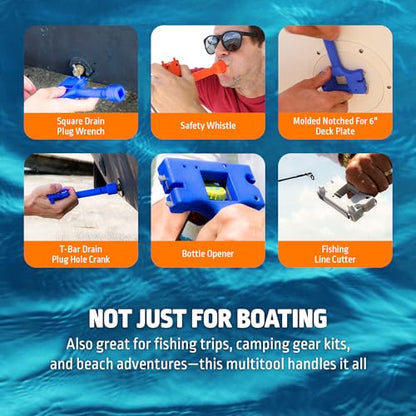 Boat Gadget 10-in-1 Boat Tool - Must-Have Boat Accessory with Gas Cap Key, Fishing Line Cutter, Bottle Opener, Whistle & More - Smart Addition to Any Boat Tool Kit for Fishing, Boating & Fun