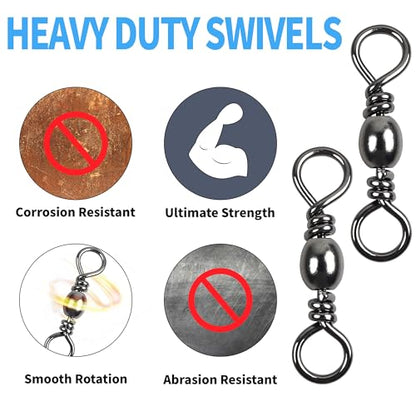 Barrel Swivels Stainless Steel Fishing Swivel Brass Black Nickle Barrel Fishing Swivel Solid Ring Fishing Tackle Line Connector Freshwater Rolling Swivels 35lb-165lb - size: #10 (35lb) 50pcs