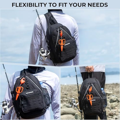 KastKing Karryall Sling Tackle Bag–Fishing Sling Pack,Fishing Backpack With Rod Holder,MOLLE System,Soft Bait & Gear Storage - color: A: Black