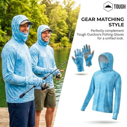 Tough Outfitters Hooded Fishing Shirt UPF 50+ Realtree Camo Sun Hoodie for Men Women – Long Sleeve UV Protection Lightweight - color: Blue, size: Medium