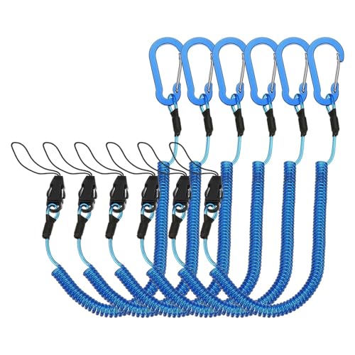 PATIKIL Coiled Lanyards with Buckle Retractable Safety Ring and Quick Release Detachable Buckle for Fishing Equipment - color: Blue, size: 40 Inch