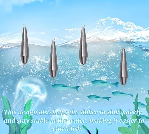 10PCS Fishing Weights, Inline Trolling Bullet Sinkers Double Ring Torpedo Fishing Weights Lead Drop Shot Fishing Weight Sinkers - 20g-50g - size: 2.1oz(60g)-8 Pack