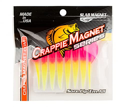 Leland's Lures Crappie Magnet 8-Pack Slab Magnet Grub Body Pack, Freshwater Fishing Equipment and Accessories, Pink/Chartreuse - color: Pink/Chartreuse