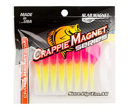 Leland's Lures Crappie Magnet 8-Pack Slab Magnet Grub Body Pack, Freshwater Fishing Equipment and Accessories, Pink/Chartreuse - color: Pink/Chartreuse