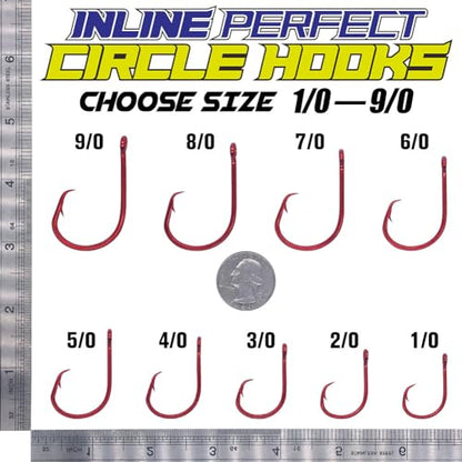 LURELINK-Inline-Circle-Hooks-Saltwater-for-Catfish-Bass-Octopus-Hooks-Fishing-Hook-Freshwater 50 Pack - color: Red, size: 7/0 50-Pack