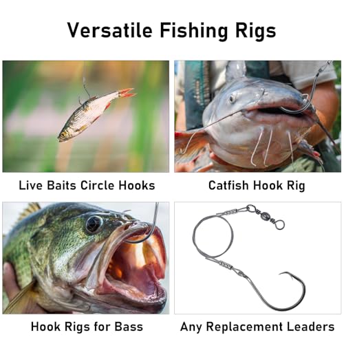 Dr.Fish 30 Pack Circle Hooks Rigs 12" Stainless Steel Wire Leader with 1/0-10/0 Snelled Octopus Hook Saltwater Leader Line Freshwater - size: 4/0-30 Pack