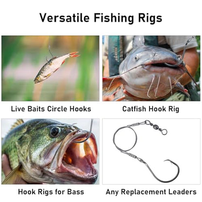 Dr.Fish 30 Pack Circle Hooks Rigs 12" Stainless Steel Wire Leader with 1/0-10/0 Snelled Octopus Hook Saltwater Leader Line Freshwater - size: 7/0