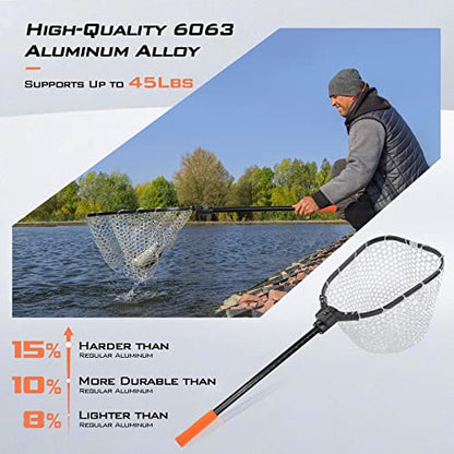 KastKing Brutus Fishing Net, Foldable Extendable Fish Landing Net, Lightweight & Portable Fishing Net with Soft EVA Foam Handle, Holds up to 44lbs/20KG, Fish-Friendly Mesh for a Safe Release - size: 45" Total Length(not extendable), style: Silicone Net