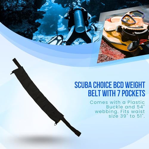 Scuba Choice BCD Weight Belt with Quick-Release Buckle, Webbing & Integrated Pockets – Secure, Adjustable Fit for Scuba Divers, Durable for Training & Deep Diving - size: 54"