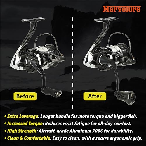 Mamba Series Power Handle 2.28'' (58 mm) with Titanium Knob Compatible for Shimano Stradic FL FM, Stella, Vanford, Vanquish, Twin Power, Nasci FC FD 1000-5000 Spinning Reels - color: Black