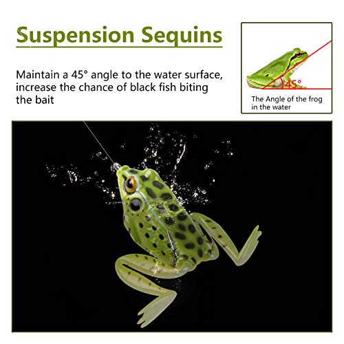 Frog Lures,Soft Freshwater Fishing Lure Kit Hollow Body Frog Lure with Double Sharp Hooks Tackle Box for Bass Pike Snakehead Dogfish 5 Colors