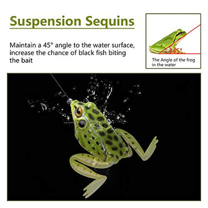 Frog Lures,Soft Freshwater Fishing Lure Kit Hollow Body Frog Lure with Double Sharp Hooks Tackle Box for Bass Pike Snakehead Dogfish 5 Colors