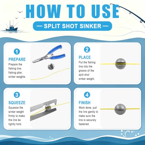 Split Shot Fishing Weights, 120pcs Fishing Weights Sinkers Assortment Removable Split Shot Sinkers Round Reusable Clip On Weights Freshwater Saltwater - color: Round-120pcs