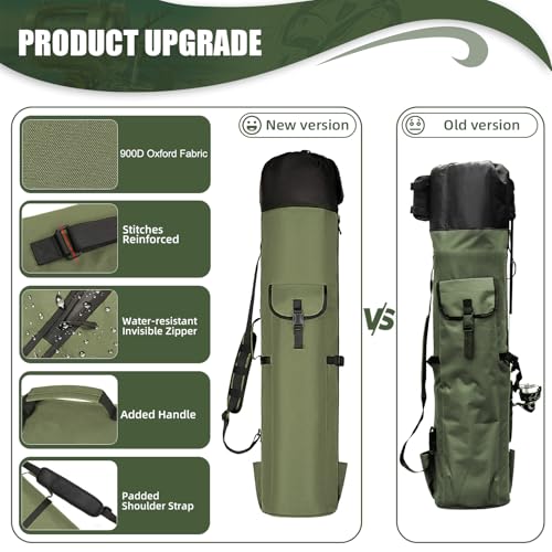 Fishing Pole Bag Rod Case, Folding Fishing Pole Bag Fishing Gear - color: Green