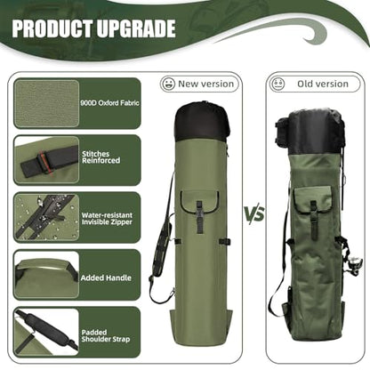 Fishing Pole Bag Rod Case, Folding Fishing Pole Bag Fishing Gear - color: Green